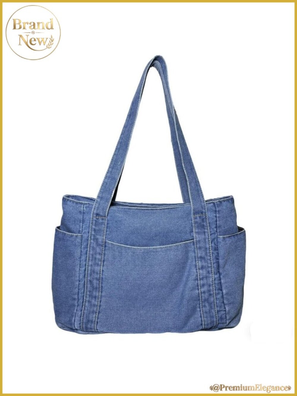 Canvas Denim Tote Bag with Pockets for Women